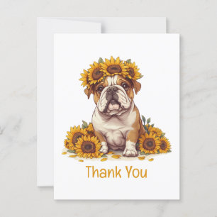 Postal Gracias Bulldog Inglés Corona de Girasoles