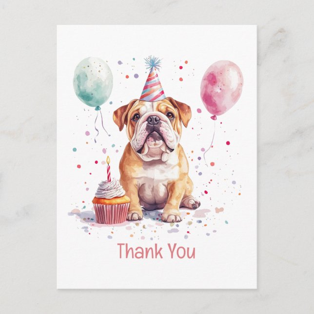 Postal Gracias Bulldog Inglés de Cumpleaños (Anverso)