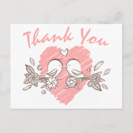 Postal Gracias Cardilla Rosa Amantes Bodas