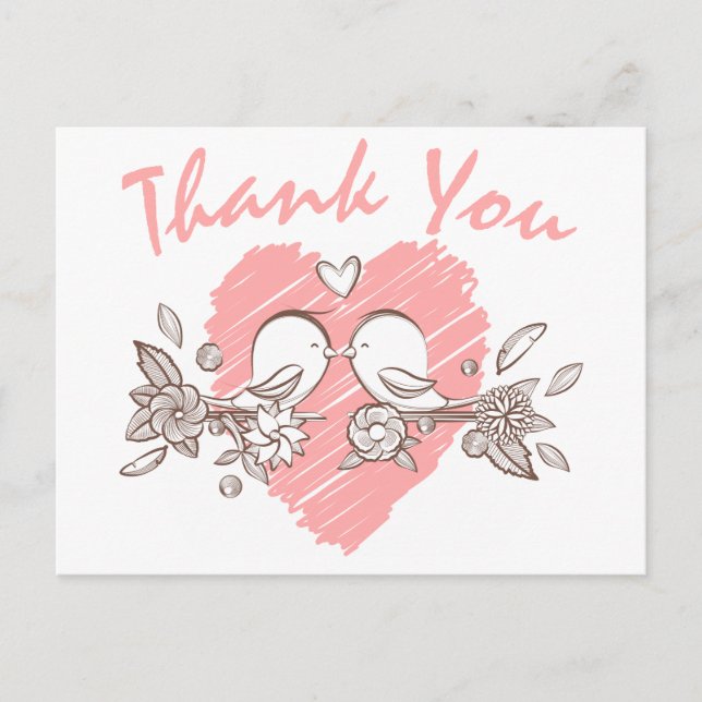 Postal Gracias Cardilla Rosa Amantes Bodas (Anverso)