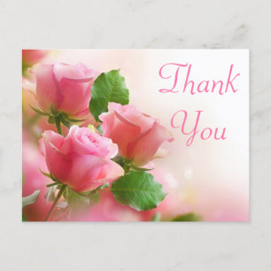 Postal Gracias Cartucho De Flor De Rosa Rosa En Blanco Fl