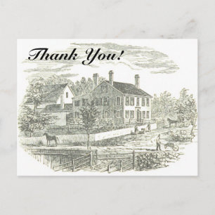 Postal "¡Gracias!" + Casa de época y Ilustracion de granj