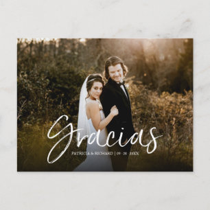 Postal Gracias Chic Letra Guión Boda Foto de Agradecimien