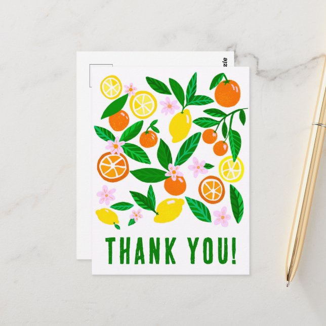Postal Gracias Citrus Celebration Personalizado Colorful (Anverso/Reverso In Situ)
