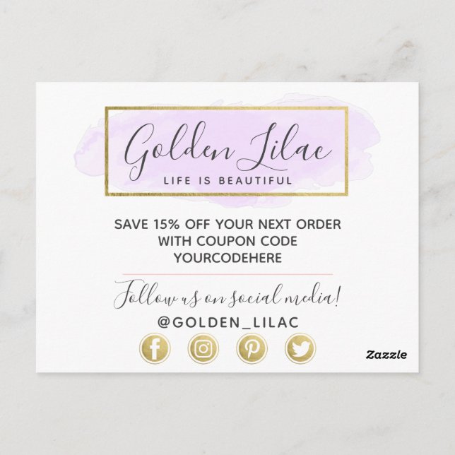 Postal Gracias color morado y oro moderno (Reverso)