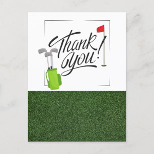 Postal Gracias con bandera de golf y bolsa de golf