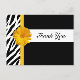 Postal Gracias con el estampado de zebra y la margarita