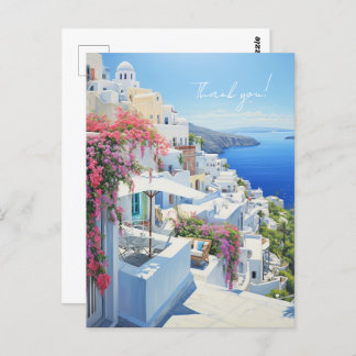Postal "Gracias" con vistas a Santorini