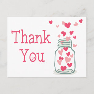Postal Gracias Corazón Rosa Vintage Mason Jar Love