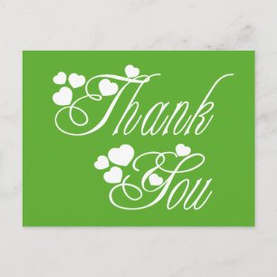 Postal Gracias Corazones de Amor Verde y Blanco - Boda