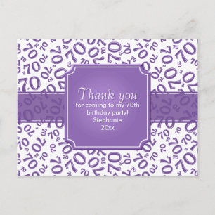 Postal Gracias Cumpleaños 70 Patrón de Número Morado/Blan