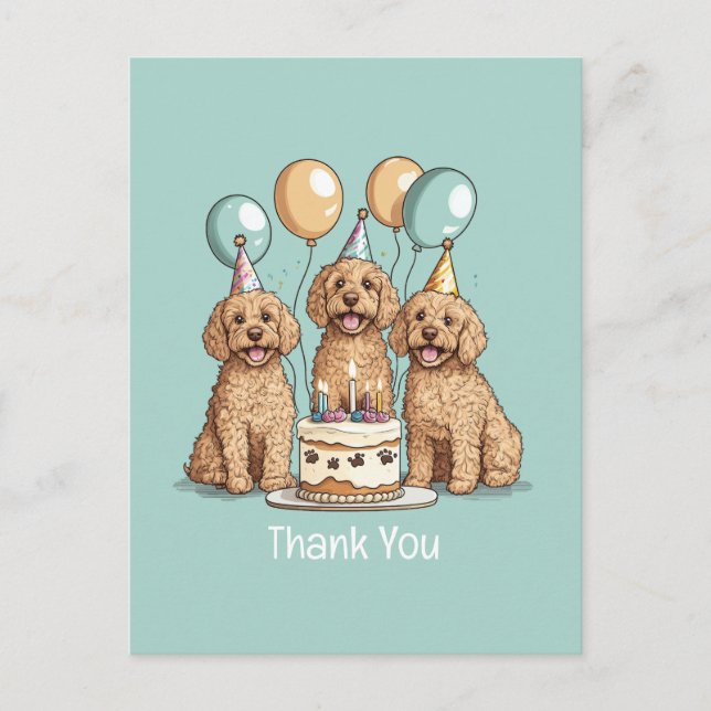 Postal Gracias Cumpleaños Goldendoodle Dogs (Anverso)