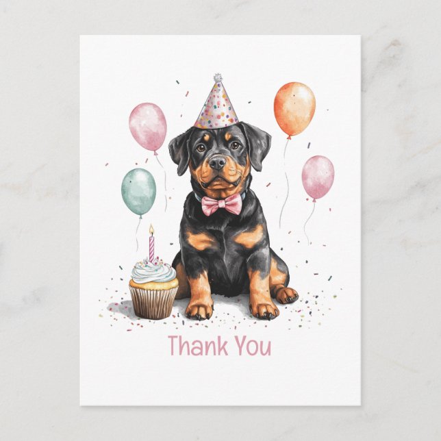 Postal Gracias Cumpleaños Perro Rottweiler (Anverso)