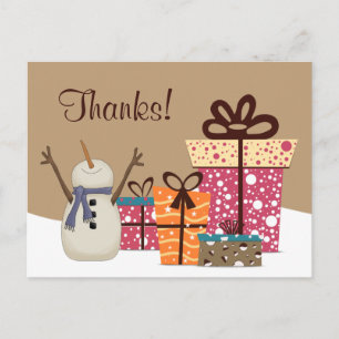 Postal ¡Gracias! ~ Cute Snowman con regalos Winter Gracia