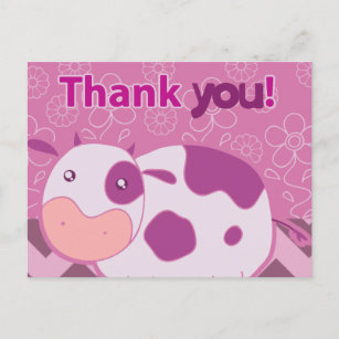 Postal "Gracias" Cute vaca Rosa
