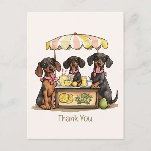 Postal Gracias Dachshund Dogs Lemonade Stand (Anverso)