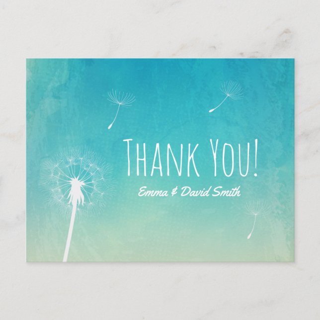 Postal Gracias | Dandelion Brillante Elegante Acuarela (Anverso)