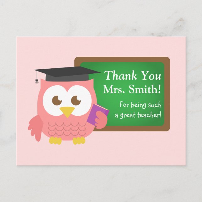 Postal Gracias, Día de Apreciación del Profesor, Lechuza  (Anverso)