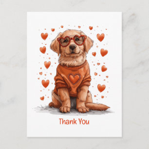 Postal Gracias Día de San Valentín Perro Retriever Dorado