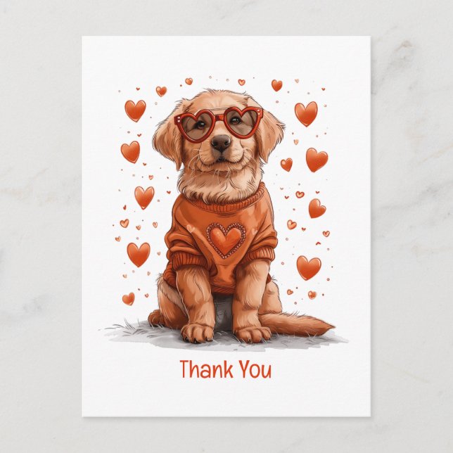 Postal Gracias Día de San Valentín Perro Retriever Dorado (Anverso)