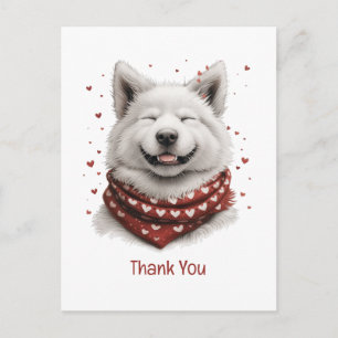 Postal Gracias Día de San Valentín Perro Samoyedo