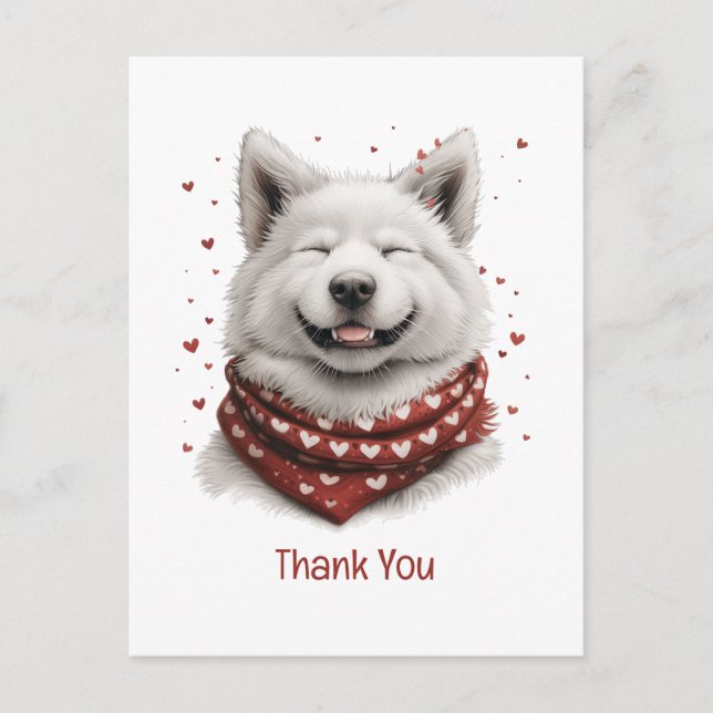 Postal Gracias Día de San Valentín Perro Samoyedo (Anverso)