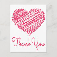 Gracias Doodle Heart Red / Pink Postcard