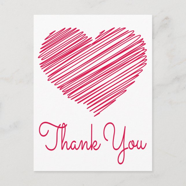 Postal Gracias Doodle Heart Red / Pink Postcard (Anverso)