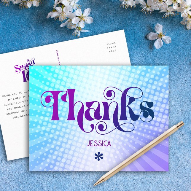 Postal Gracias Dulces 16 Genial Gradiente Azul Púrpura (Subido por el creador)