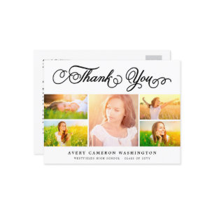 Postal Gracias Elegante Script 5 Graduación Multifoto