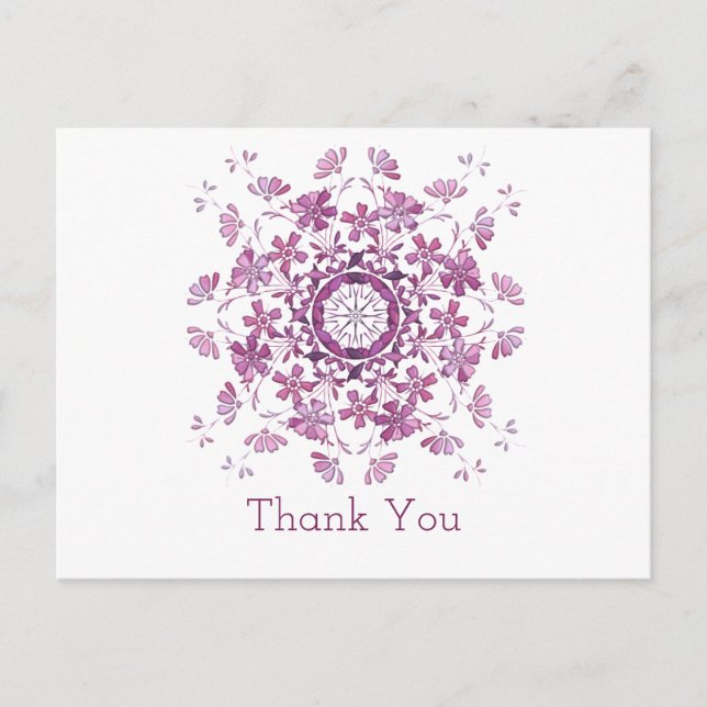 Postal Gracias. Elemento morado floral. (Anverso)