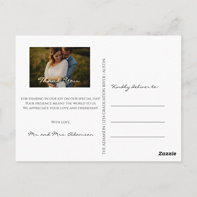 Postal Gracias En Amor Boda Foto Guión De Oro Blanco (Reverso)