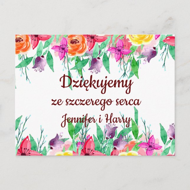 Postal Gracias en polaco DziękujæPolonia Gift Po polsku (Anverso)