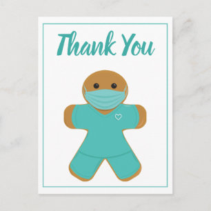 Postal Gracias enfermera Médico Gingerbread Man