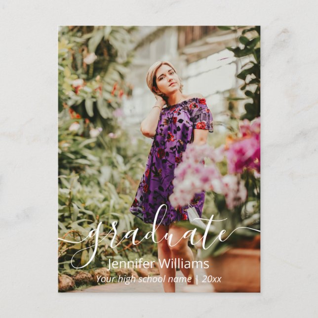 Postal gracias escritura moderna 2 fotos graduación (Anverso)