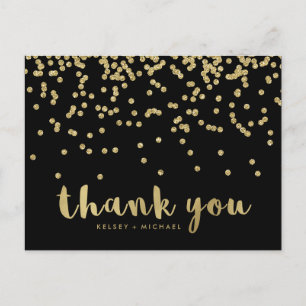 Postal Gracias Faux Gold Confetti en negro