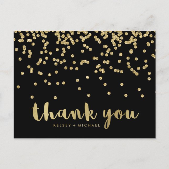 Postal Gracias | Faux Gold Confetti en negro (Anverso)