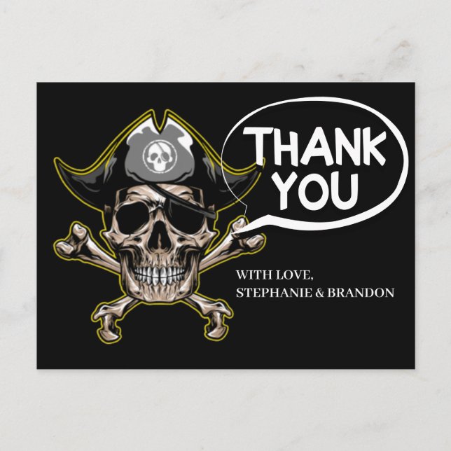 Postal Gracias fiesta de tema pirata Adultos Skull Bones (Anverso)
