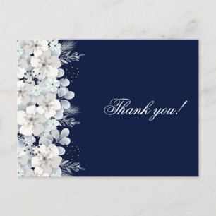 Postal Gracias flor blanca sakura azul marino