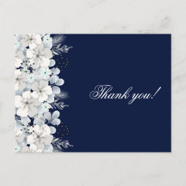 Postal Gracias flor blanca sakura azul marino