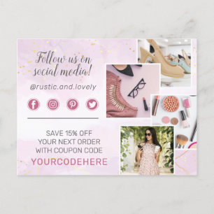 Postal Gracias Floral Antlers Mármol Oro Rosa 4-Foto