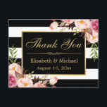 Postal Gracias - Floral Black White Stripes Gold Frame<br><div class="desc">Floral Black White Stripes Gold Frame,  Tarjeta de agradecimiento. (1) Para una mayor personalización,  haga clic en el enlace "personalizar adicional" y utilice nuestra herramienta de diseño para modificar esta plantilla. (2) Si necesita ayuda o elementos coincidentes,  póngase en contacto conmigo.</div>