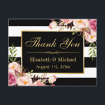 Postal Gracias - Floral Black White Stripes Gold Frame<br><div class="desc">Floral Black White Stripes Gold Frame,  Tarjeta de agradecimiento. (1) Para una mayor personalización,  haga clic en el enlace "personalizar adicional" y utilice nuestra herramienta de diseño para modificar esta plantilla. (2) Si necesita ayuda o elementos coincidentes,  póngase en contacto conmigo.</div>