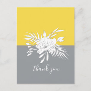 Postal Gracias Floral blanca moderna en el bloque de colo