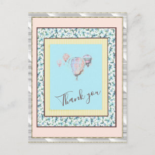 Postal Gracias Floral Blue Balloon Spark Silver