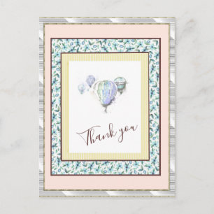 Postal Gracias Floral Blue Balloon Spark Silver