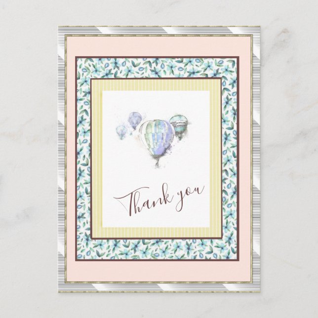 Postal Gracias Floral Blue Balloon Spark Silver (Anverso)