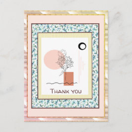 Postal Gracias Floral Blue Pink Gold Spark Resumen