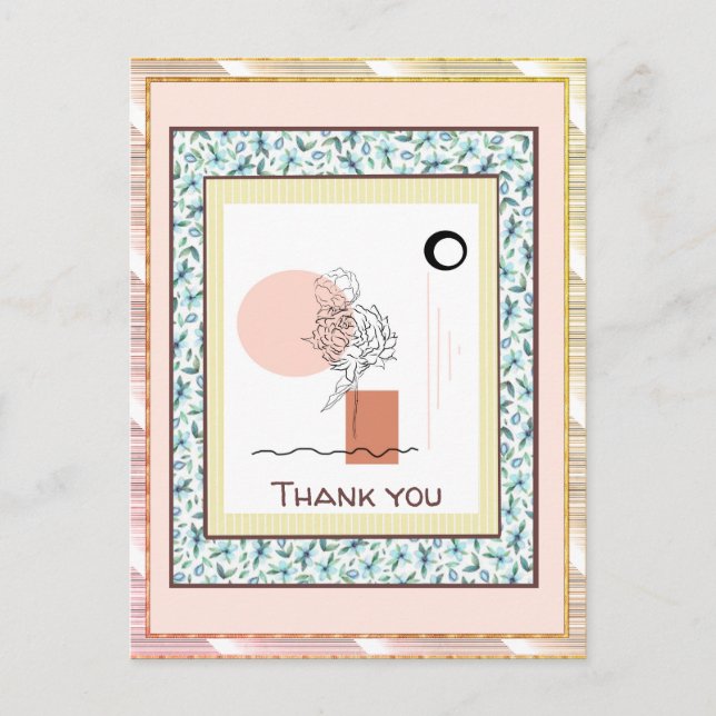 Postal Gracias Floral Blue Pink Gold Spark Resumen (Anverso)