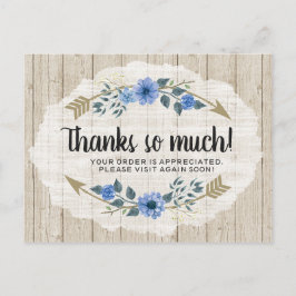 Postal Gracias Floral de madera rústica y acuarela bohemi